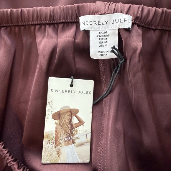 Sincerely Jules Pants Wide Leg Brown Satin Elastic Tie Waist Medium NWT - Picture 6 of 7